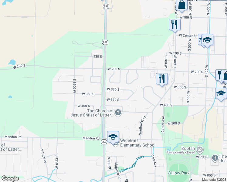 map of restaurants, bars, coffee shops, grocery stores, and more near 952 W 330 S in Logan