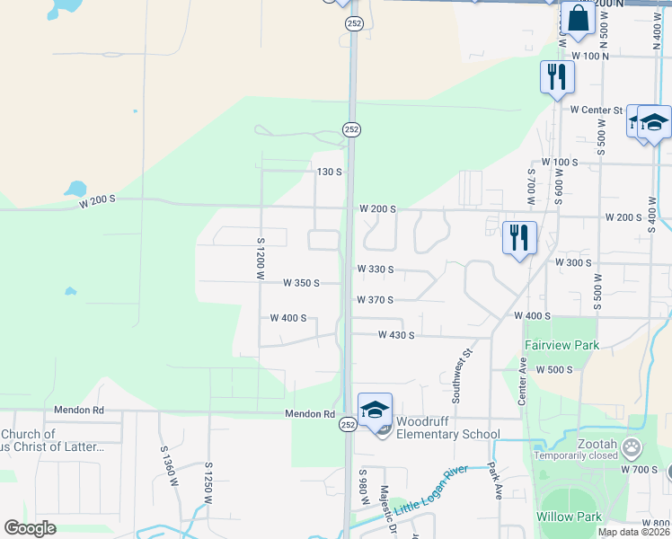 map of restaurants, bars, coffee shops, grocery stores, and more near 1045 West 350 South in Logan