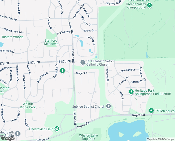 map of restaurants, bars, coffee shops, grocery stores, and more near 1410 Ginger Lane in Naperville
