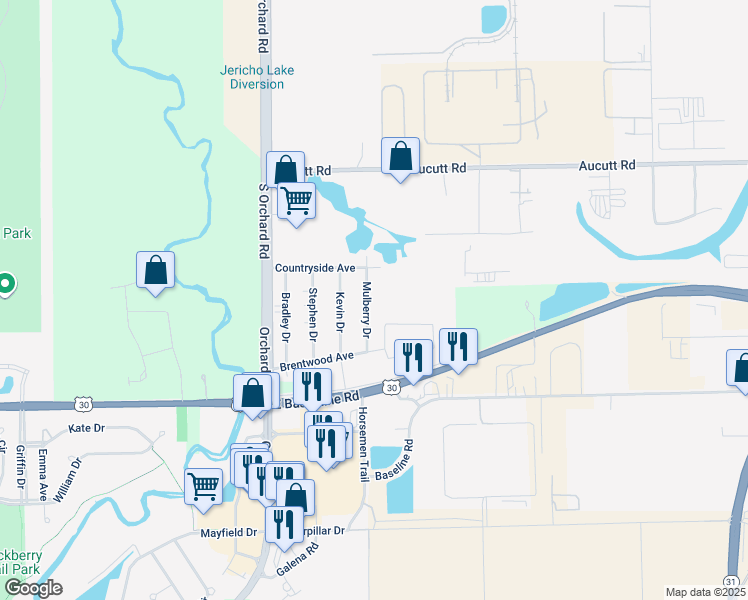 map of restaurants, bars, coffee shops, grocery stores, and more near 1827 Mulberry Drive in Montgomery