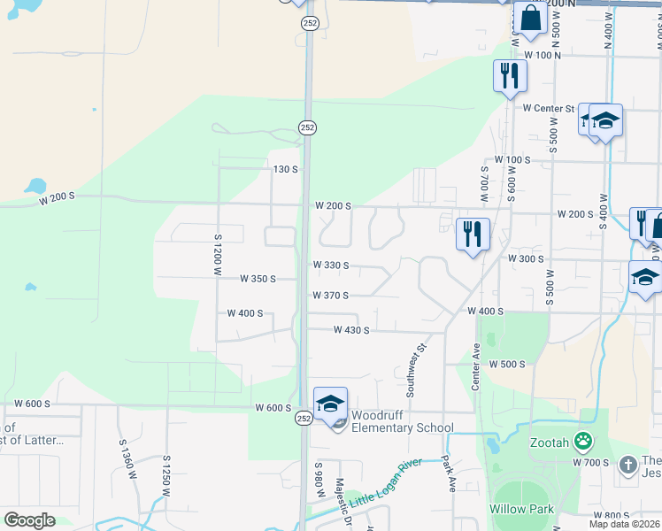 map of restaurants, bars, coffee shops, grocery stores, and more near 936 W 330 S in Logan
