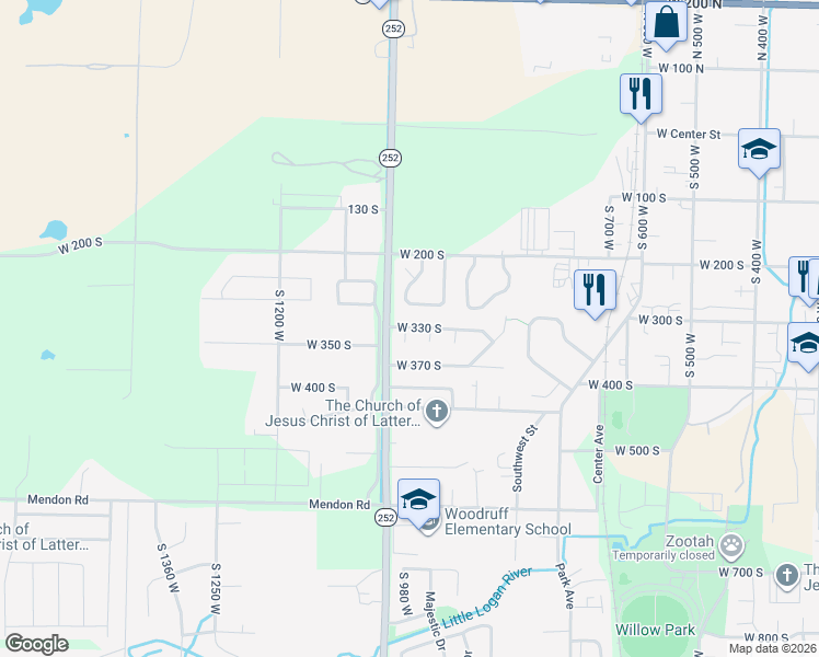 map of restaurants, bars, coffee shops, grocery stores, and more near 952 W 330 S in Logan