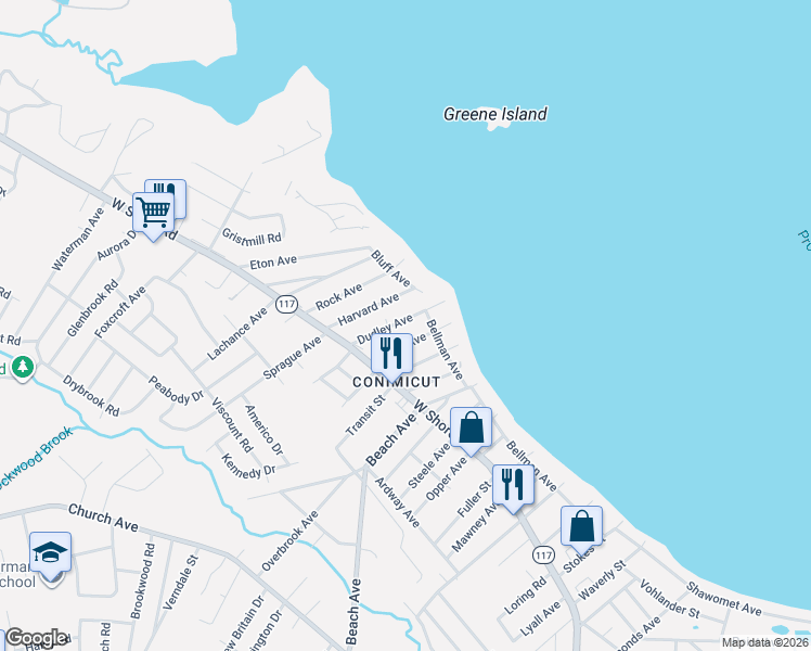 map of restaurants, bars, coffee shops, grocery stores, and more near 48 Royal Avenue in Warwick
