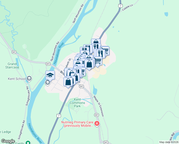 map of restaurants, bars, coffee shops, grocery stores, and more near 21 Railroad Street in Kent