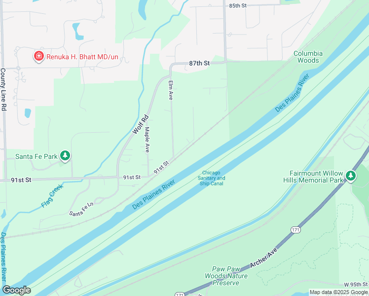 map of restaurants, bars, coffee shops, grocery stores, and more near 11300 91st St in Burr Ridge