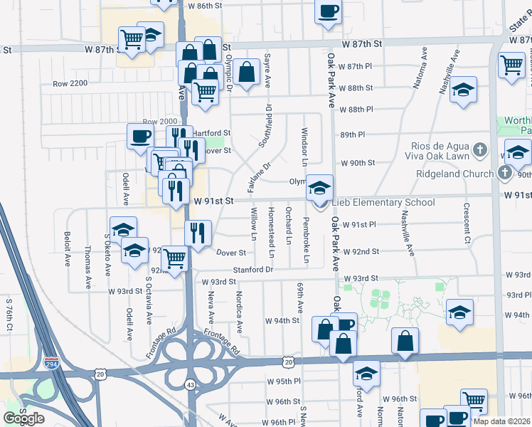 map of restaurants, bars, coffee shops, grocery stores, and more near 9137 Homestead Lane in Bridgeview