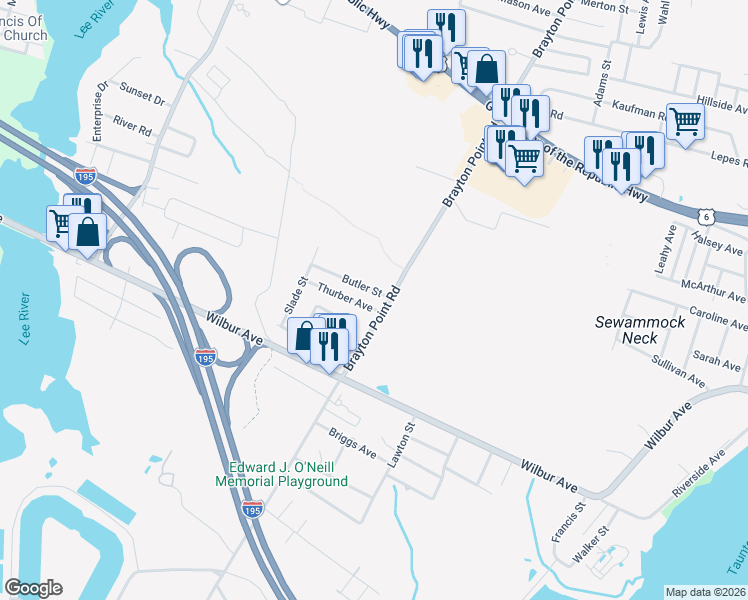 map of restaurants, bars, coffee shops, grocery stores, and more near 27 Thurber Avenue in Somerset