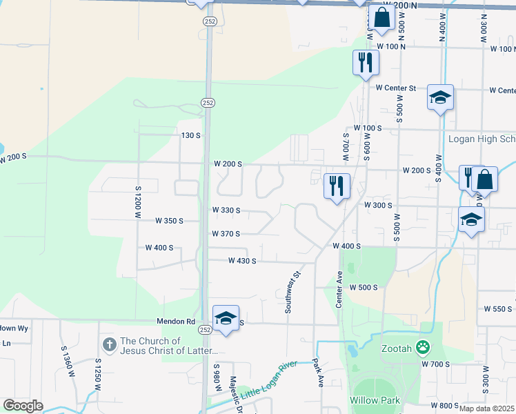 map of restaurants, bars, coffee shops, grocery stores, and more near 877 West 330 South in Logan