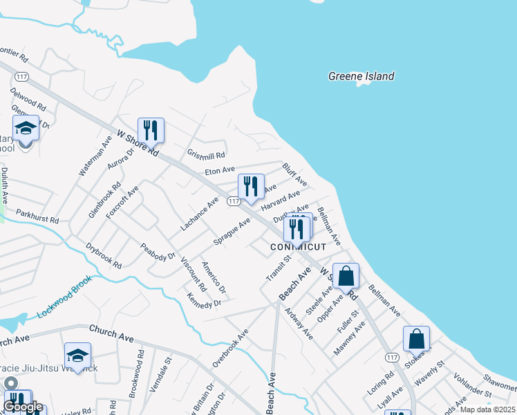 map of restaurants, bars, coffee shops, grocery stores, and more near 675 Rhode Island 117 in Warwick