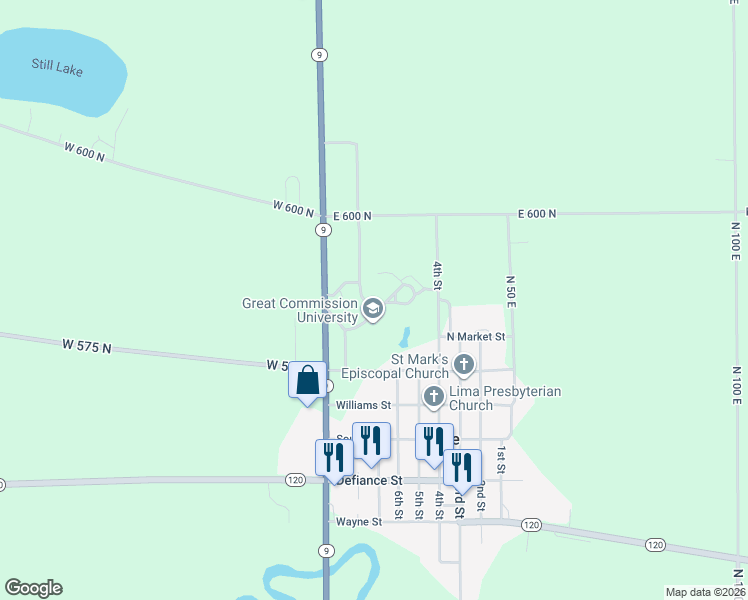 map of restaurants, bars, coffee shops, grocery stores, and more near Herrick Drive in Howe