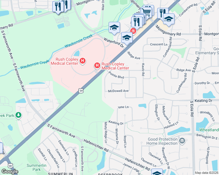 map of restaurants, bars, coffee shops, grocery stores, and more near 1941 Edinburgh Lane in Aurora