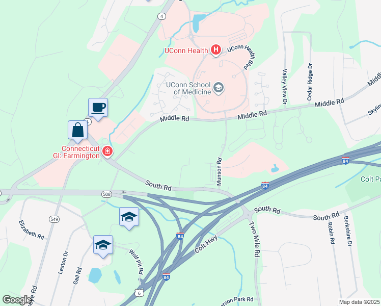 map of restaurants, bars, coffee shops, grocery stores, and more near 24 Farmington Meadow Drive in Farmington