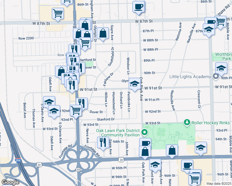 map of restaurants, bars, coffee shops, grocery stores, and more near 9137 Homestead Lane in Bridgeview