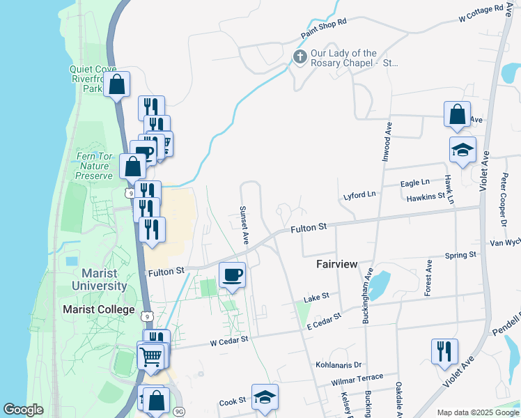 map of restaurants, bars, coffee shops, grocery stores, and more near 138 Fairview Avenue Exd in Poughkeepsie