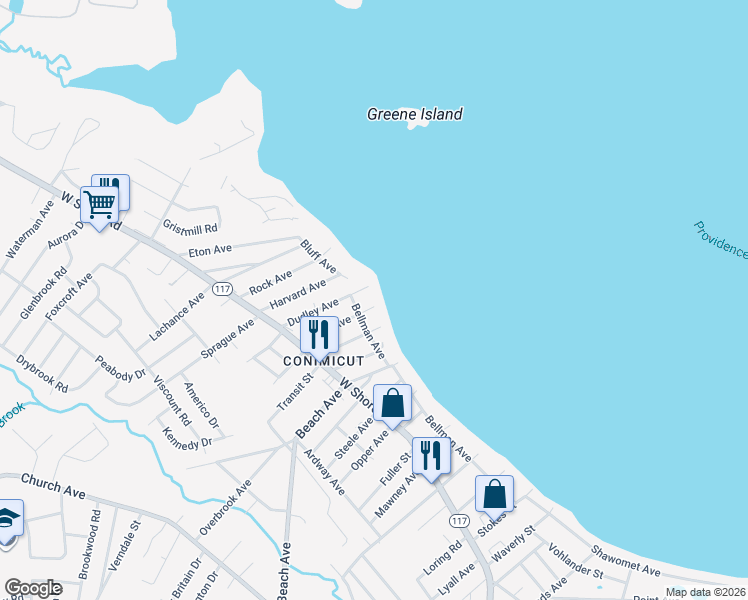 map of restaurants, bars, coffee shops, grocery stores, and more near 3 Royal Avenue in Warwick