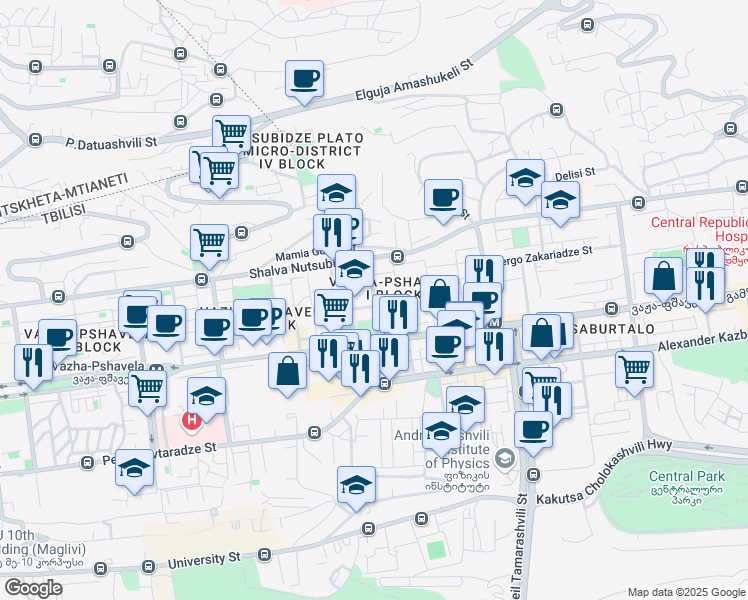 map of restaurants, bars, coffee shops, grocery stores, and more near Tengiz Buachidze Street in Tbilisi