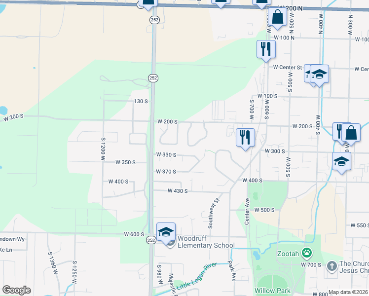 map of restaurants, bars, coffee shops, grocery stores, and more near 253 Rosewood Circle in Logan