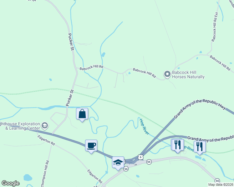 map of restaurants, bars, coffee shops, grocery stores, and more near 757 Babcock Hill Road in Coventry