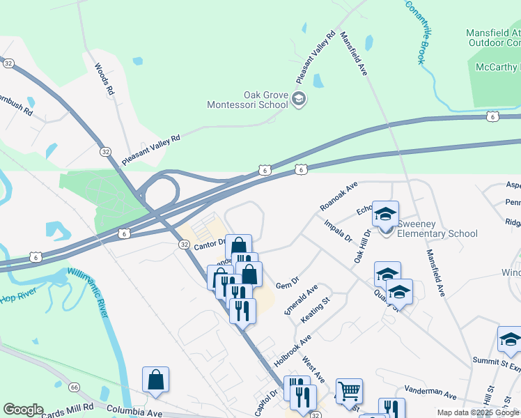 map of restaurants, bars, coffee shops, grocery stores, and more near 108 Cameo Drive in Windham
