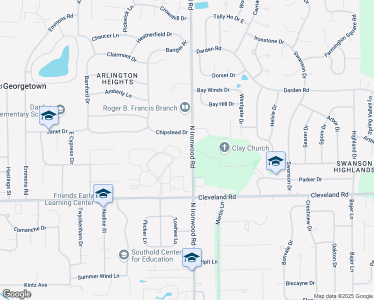 map of restaurants, bars, coffee shops, grocery stores, and more near 2121 Coachmans Trail in South Bend
