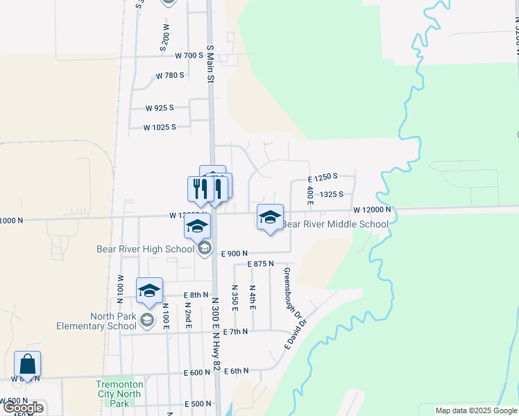 map of restaurants, bars, coffee shops, grocery stores, and more near 235 East 1400 South in Garland