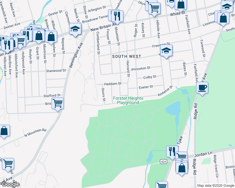 map of restaurants, bars, coffee shops, grocery stores, and more near 200 Mountain Street in Hartford