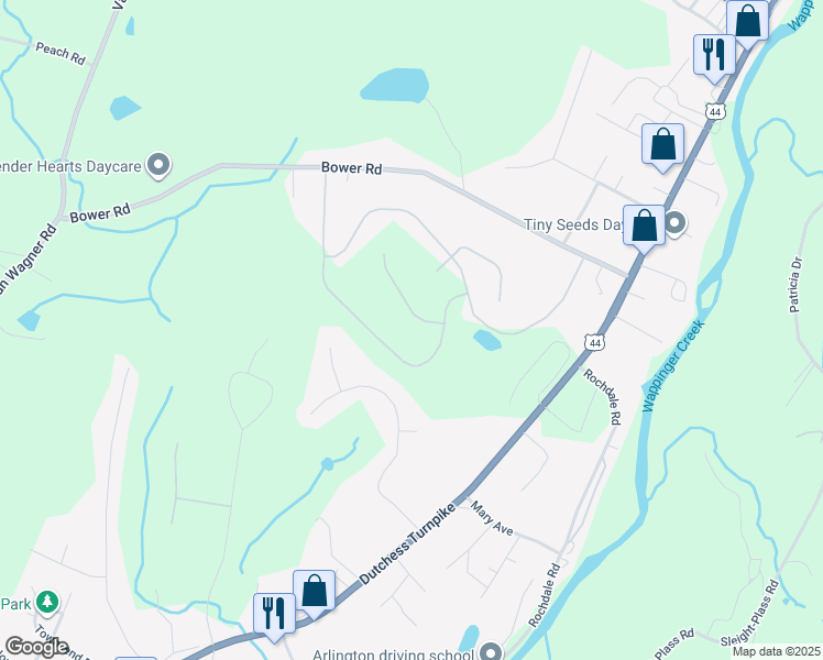 map of restaurants, bars, coffee shops, grocery stores, and more near 24 Hart Drive in Poughkeepsie