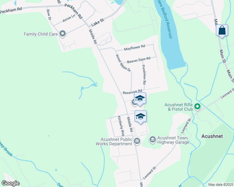 map of restaurants, bars, coffee shops, grocery stores, and more near 835 Middle Road in Acushnet