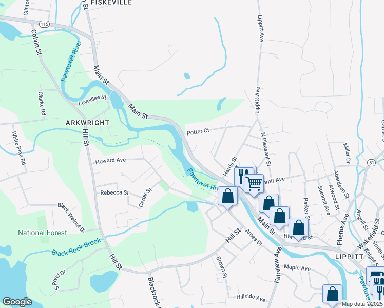 map of restaurants, bars, coffee shops, grocery stores, and more near 554 Main St in Coventry
