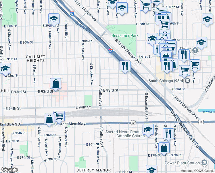 map of restaurants, bars, coffee shops, grocery stores, and more near 9244 South Saginaw Avenue in Chicago