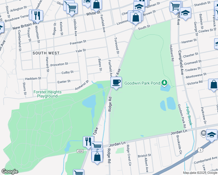 map of restaurants, bars, coffee shops, grocery stores, and more near 453 Fairfield Avenue in Hartford