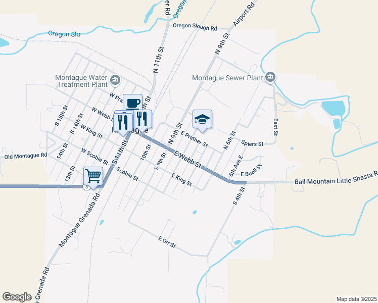 map of restaurants, bars, coffee shops, grocery stores, and more near 121 North 8th Street in Montague