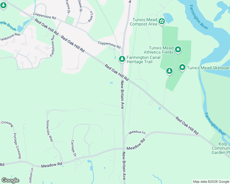 map of restaurants, bars, coffee shops, grocery stores, and more near 1116 New Britain Avenue in Farmington