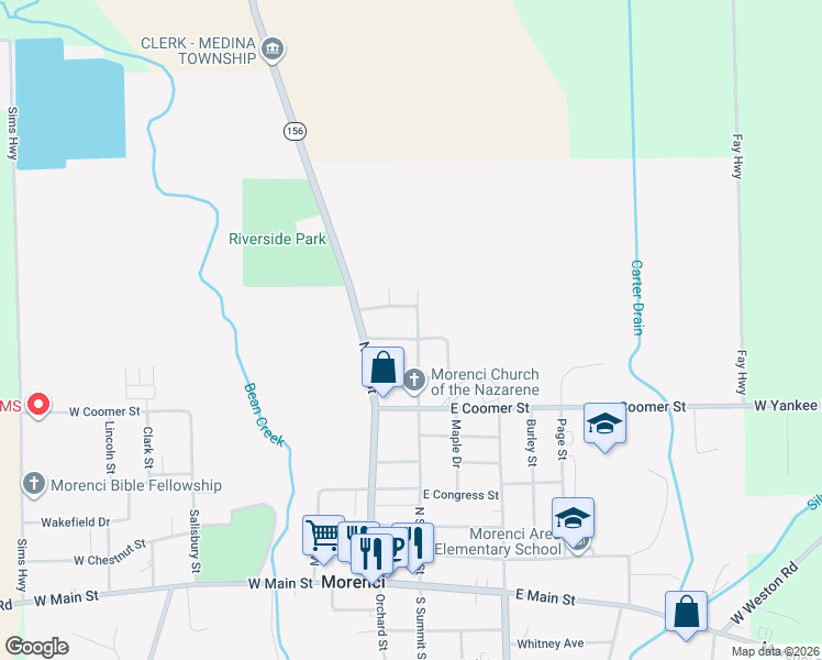 map of restaurants, bars, coffee shops, grocery stores, and more near 945 North Summit Street in Morenci