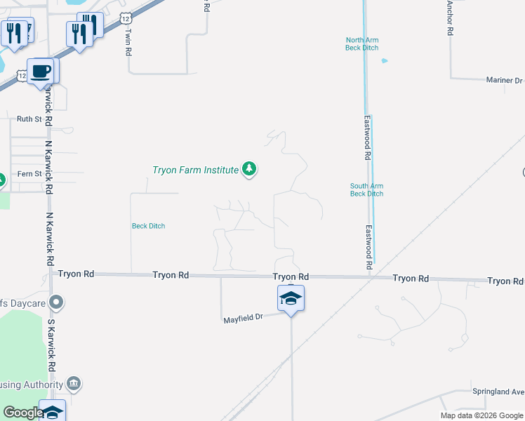 map of restaurants, bars, coffee shops, grocery stores, and more near 977-1499 Tryon Farm Rd in Michigan City