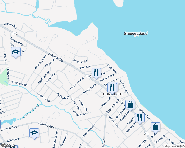 map of restaurants, bars, coffee shops, grocery stores, and more near 84 Oxford Avenue in Warwick