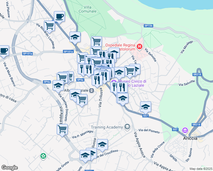 map of restaurants, bars, coffee shops, grocery stores, and more near 6 Borgo Garibaldi in Albano Laziale