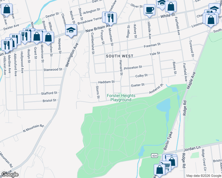 map of restaurants, bars, coffee shops, grocery stores, and more near 200 Mountain Street in Hartford