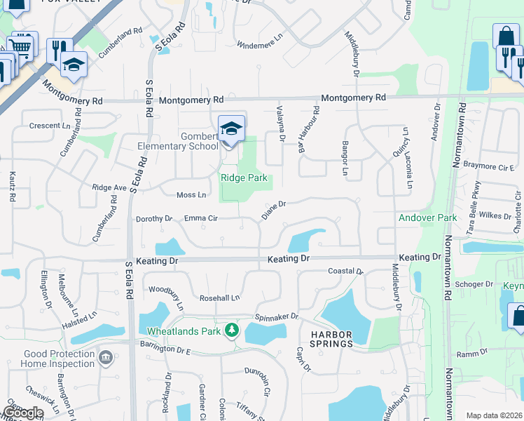 map of restaurants, bars, coffee shops, grocery stores, and more near 2816 Diane Drive in Aurora