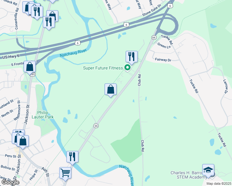 map of restaurants, bars, coffee shops, grocery stores, and more near 119 Boston Post Road in Windham