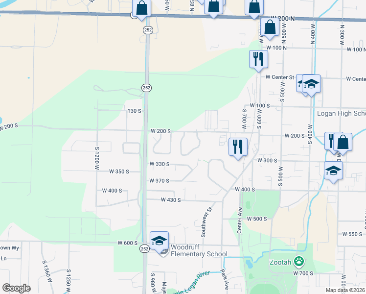 map of restaurants, bars, coffee shops, grocery stores, and more near 253 Rosewood Cir in Logan