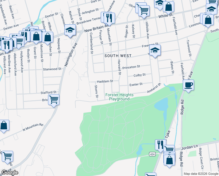 map of restaurants, bars, coffee shops, grocery stores, and more near 200 Mountain Street in Hartford