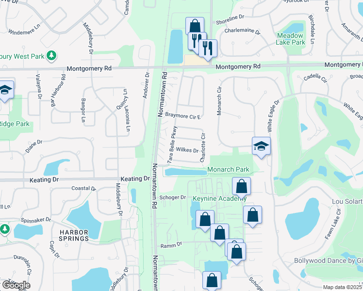 map of restaurants, bars, coffee shops, grocery stores, and more near 3378 Wilkes Drive in Naperville