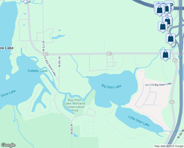 map of restaurants, bars, coffee shops, grocery stores, and more near 240 Ln 330 Big Otter Lake in Fremont