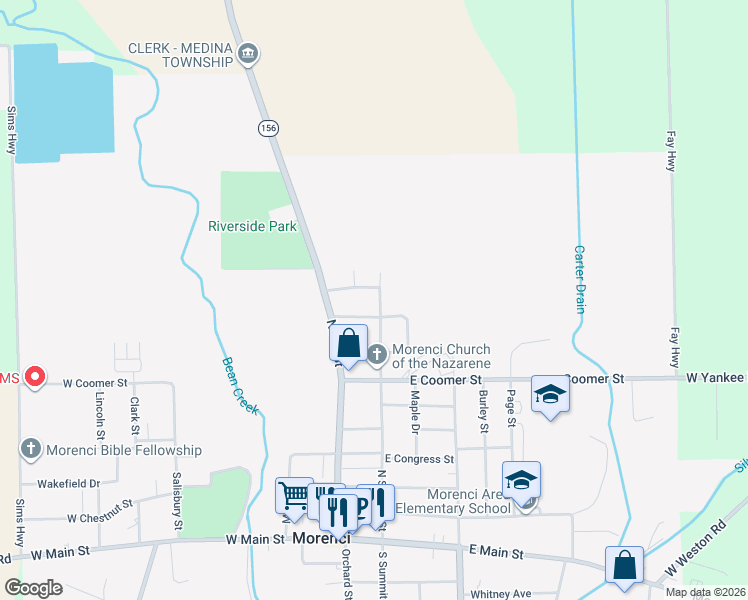 map of restaurants, bars, coffee shops, grocery stores, and more near 945 North Summit Street in Morenci