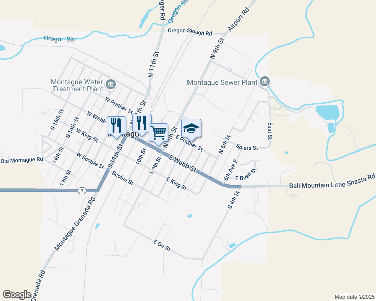 map of restaurants, bars, coffee shops, grocery stores, and more near 121 North 8th Street in Montague