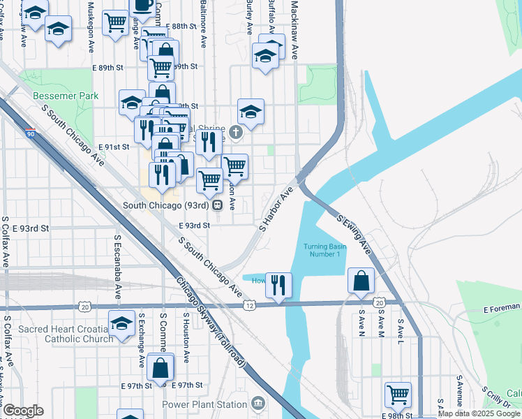 map of restaurants, bars, coffee shops, grocery stores, and more near 9267 South Harbor Avenue in Chicago