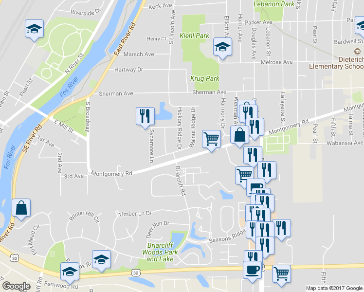 map of restaurants, bars, coffee shops, grocery stores, and more near 226 Walnut Ridge Drive in Montgomery