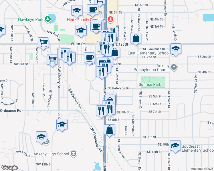 map of restaurants, bars, coffee shops, grocery stores, and more near 413 U.S. 69 in Ankeny