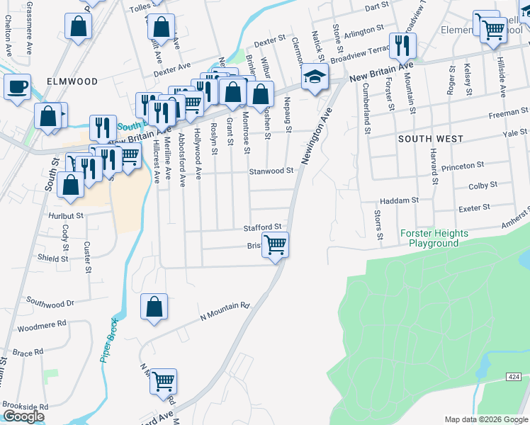 map of restaurants, bars, coffee shops, grocery stores, and more near 33 Sprague Street in Hartford